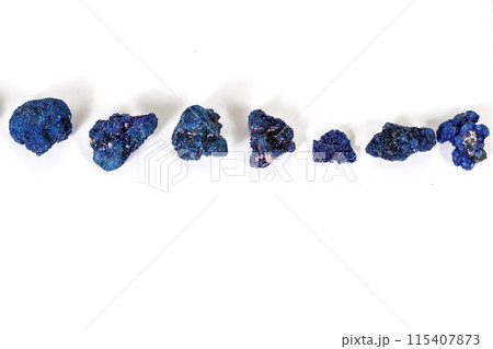 Macro mineral stone Malachite and Azurite against white background 115407873