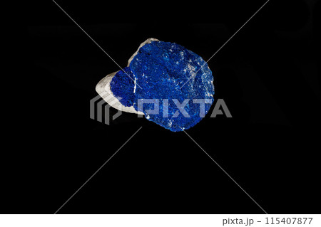 Macro mineral stone Azurite in siltstone against black background 115407877