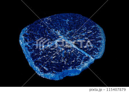 Macro mineral stone Azurite in siltstone against black background Macro mineral stone Azurite in siltstone against black background 115407879