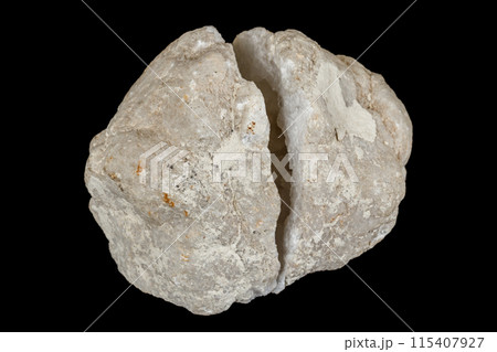Macro mineral stone Quartz geode black background Macro mineral stone Quartz geode black background 115407927