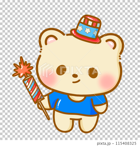 Hand drawn illustration kawaii bear american 4th of july party celebration USA Independence Day Doodle cute animal national isolated elements on white background wearing uncle sam hat firecracker Hand drawn illustration kawaii bear american 4th of july party celebration USA Independence Day Doodle cute animal national isolated elements on white background wearing uncle sam hat firecracker 115408325