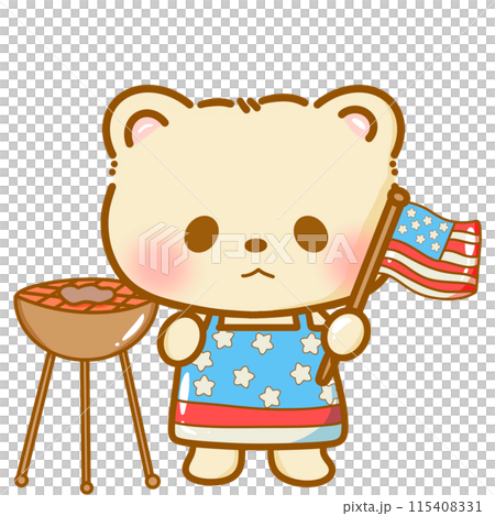 Hand drawn illustration kawaii bear american 4th of july party celebration USA Independence Day Doodle cute animal national isolated elements on white background grilling and holding a flag Hand drawn illustration kawaii bear american 4th of july party celebration USA Independence Day Doodle cute animal national isolated elements on white background grilling and holding a flag 115408331