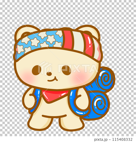 Hand drawn illustration kawaii bear american 4th of july party celebration USA Independence Day Doodle cute animal national isolated elements on white background going hiking 115408332