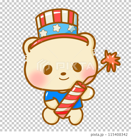 Hand drawn illustration kawaii bear american 4th of july party celebration USA Independence Day Doodle cute animal national isolated elements on white background wearing uncle sam hat firecracker Hand drawn illustration kawaii bear american 4th of july party celebration USA Independence Day Doodle cute animal national isolated elements on white background wearing uncle sam hat firecracker 115408342