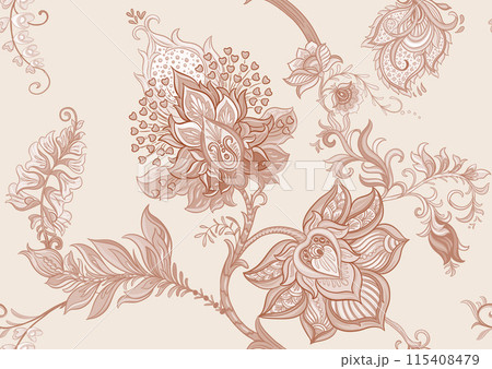 Fantasy flowers in retro, vintage, jacobean embroidery style Fantasy flowers in retro, vintage, jacobean embroidery style 115408479