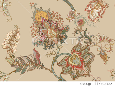 Fantasy flowers in retro, vintage, jacobean embroidery style Fantasy flowers in retro, vintage, jacobean embroidery style 115408482