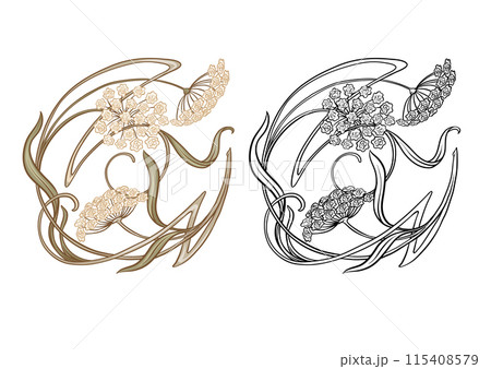 Decorative flowers and leaves in art nouveau style 115408579