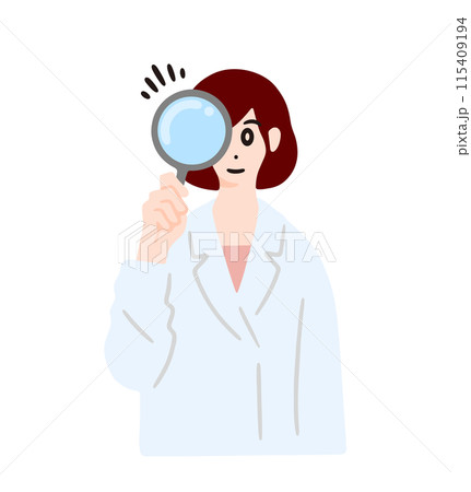 虫眼鏡を持つ白衣の女性のイラスト 115409194