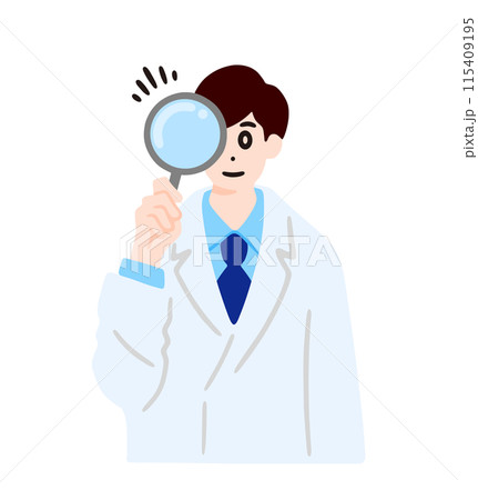 虫眼鏡を持つ白衣の男性のイラスト 115409195