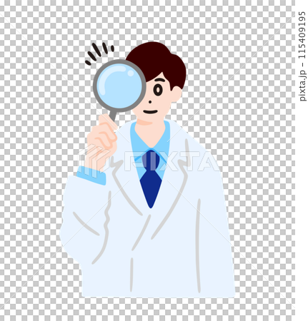 虫眼鏡を持つ白衣の男性のイラスト 115409195