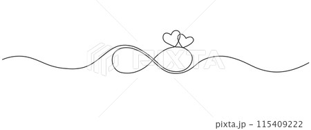 One continuous line symbolizing the heart and infinity. Concept of eternal love, friendship. Vector single line editable illustration 115409222