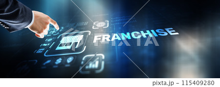 Businessman hand touching inscription Franchise marketing system 115409280