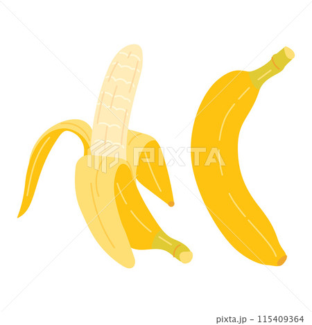 Fresh ripe peeled and unpeeled banana cartoon style. 115409364