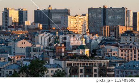 View of residential and office buildings in the center of the Russian capital in the early summer morning. 115409600