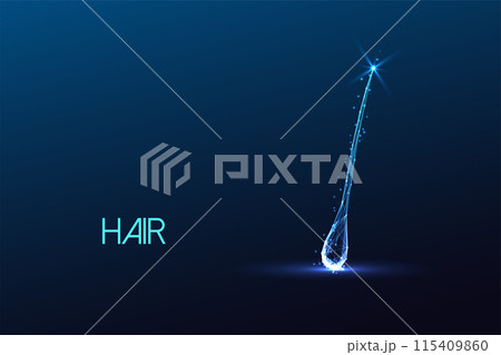 Abstract single hair strand isolated on dark blue background. Futuristic glowing low polygonal style 115409860
