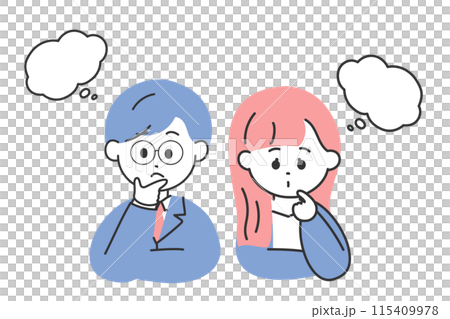 Illustration of a worried cute man and woman in a suit 115409978