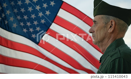 Veteran Stand Against The American Flag For Memorial Day 115410043
