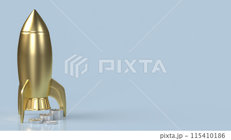 The gold Rocket and coins  for Business concept 3d rendering. 115410186