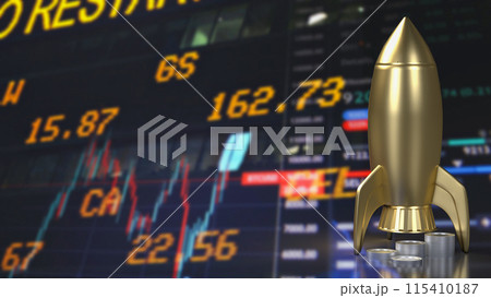 The gold Rocket and coins  for Business concept 3d rendering. 115410187