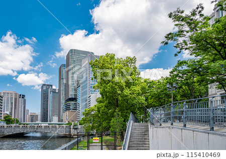 中之島公園とオフィス街の風景　大阪市 115410469