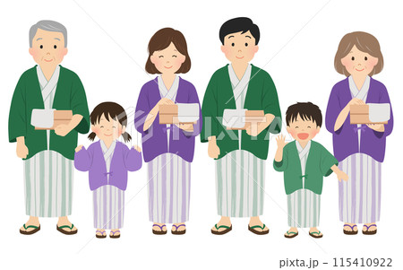 温泉旅行_浴衣姿の3世代家族_ベクターイラスト 115410922