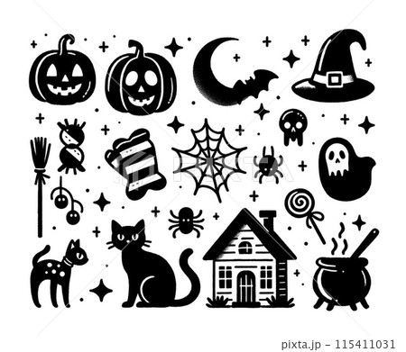 ハロウィンとジャックオランタンと可愛い魔法使いのイラスト集 115411031