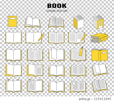 Book icon simple line drawing vector illustration material set cute reading stationery notebook yellow 115411045