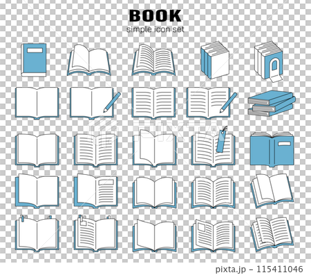 Book icon simple line drawing vector illustration material set cute reading stationery notebook blue Book icon simple line drawing vector illustration material set cute reading stationery notebook blue 115411046