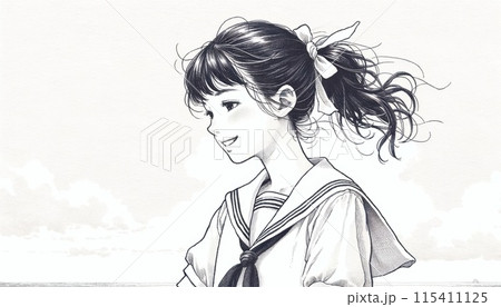 セーラー服を着た女子高生のイラスト セーラー服を着た女子高生のイラスト 115411125
