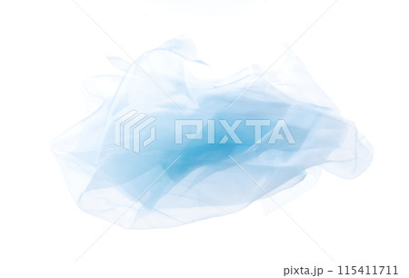 Blue sky Organza fabric flying in curve shape, Piece of textile blue sky organza fabric throw fall in air. White background isolated motion blur Blue sky Organza fabric flying in curve shape, Piece of textile blue sky organza fabric throw fall in air. White background isolated motion blur 115411711