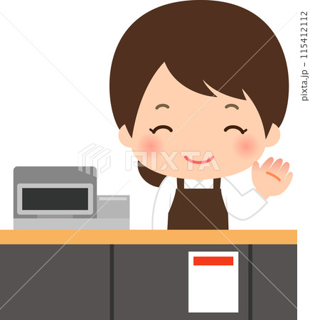 レジカウンターに立つ笑顔の女性 115412112