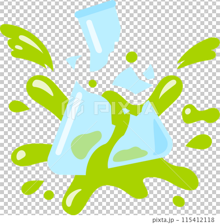 Broken Erlenmeyer flask and splashing liquid 115412118
