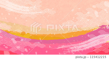 オレンジ　和柄　秋　背景	 115412215