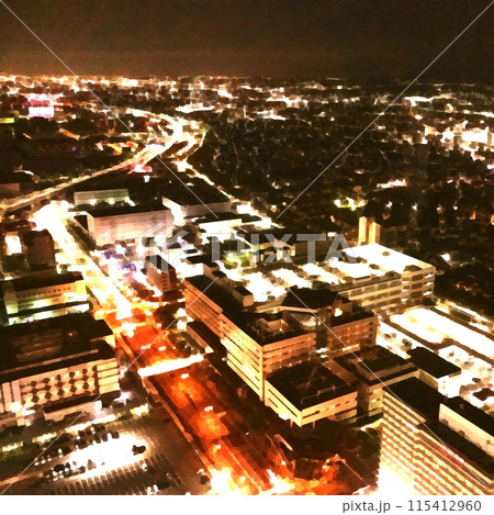 市街地を車が走る夜景 115412960