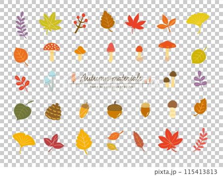 Set of hand-drawn illustrations of autumn plants and mushrooms 115413813