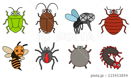 駆除された害虫のかわいいイラストのセット 駆除された害虫のかわいいイラストのセット 115413854