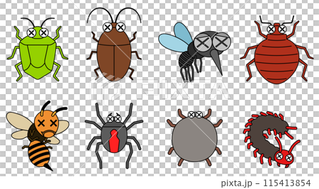 駆除された害虫のかわいいイラストのセット 駆除された害虫のかわいいイラストのセット 115413854