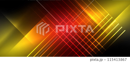 Neon dynamic diagonal light rays background. Techno digital geometric concept design for wallpaper, banner, presentation, background 115413867