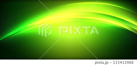 Neon glowing circle rays, light round lines in the dark, planet style neon wave lines. Energetic electric concept design for wallpaper, banner, background 115413988