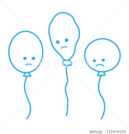 Circle, oval and deflated balloons Outline drawn Symbols of the sad holiday Blue Monday Logo idea 115414220