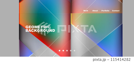 Metal triangles with colorful bright triangles. Geometric modern minimalist design template Metal triangles with colorful bright triangles. Geometric modern minimalist design template 115414282