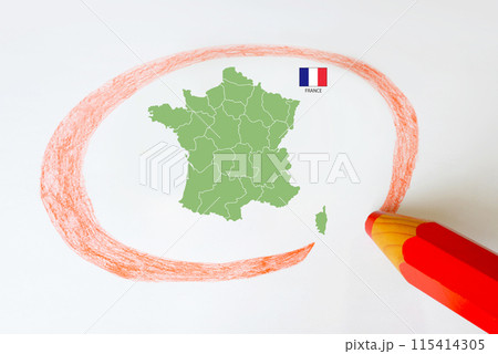 フランスを赤鉛筆で丸をする 合成 フランスを赤鉛筆で丸をする 合成 115414305