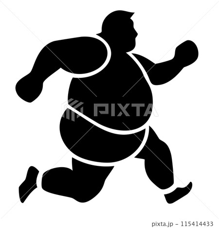 ランニングをしてダイエットをする太っている男性 シルエット 115414433