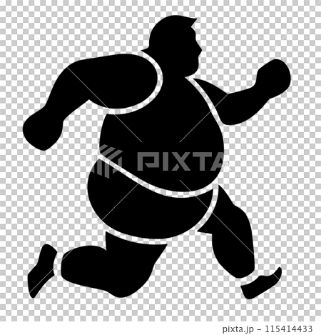 ランニングをしてダイエットをする太っている男性 シルエット 115414433