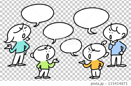 人們討論、爭論、爭吵、爭論、辯論、打架、家庭、簡單可愛的線條畫插圖 115414871