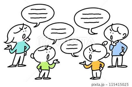 話し合いをする人々　口論　口喧嘩　言い合い　討論　けんか　家族　シンプルで可愛い線画イラスト 115415025