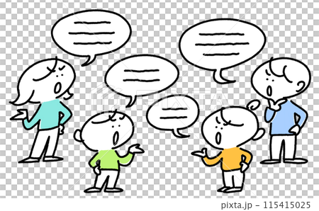 話し合いをする人々　口論　口喧嘩　言い合い　討論　けんか　家族　シンプルで可愛い線画イラスト 115415025