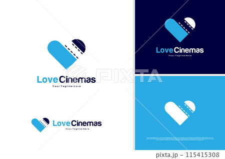 Vector love cinema logo design, love film logo design template Vector love cinema logo design, love film logo design template 115415308