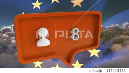 Image of people icon with numbers on speech bubble with european union flag and clouds 115415582