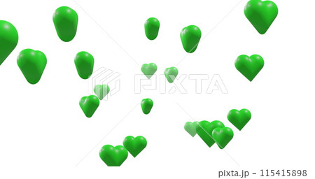 Image of green hearts moving on white background 115415898